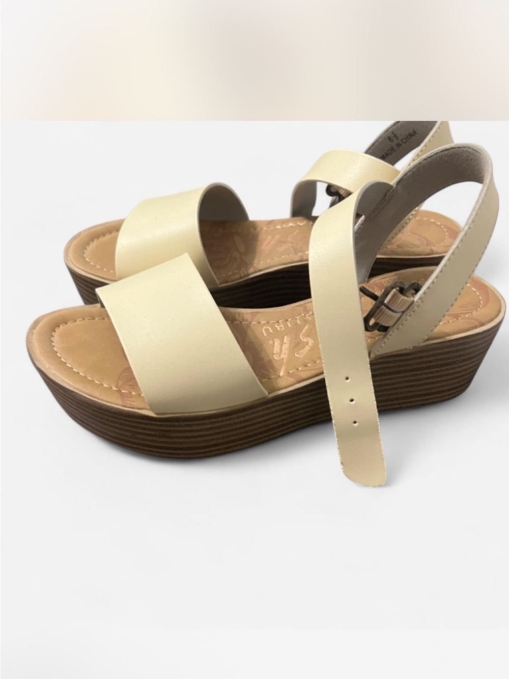 Cream Two-Strap Platform Sandals with Slingback Buckle